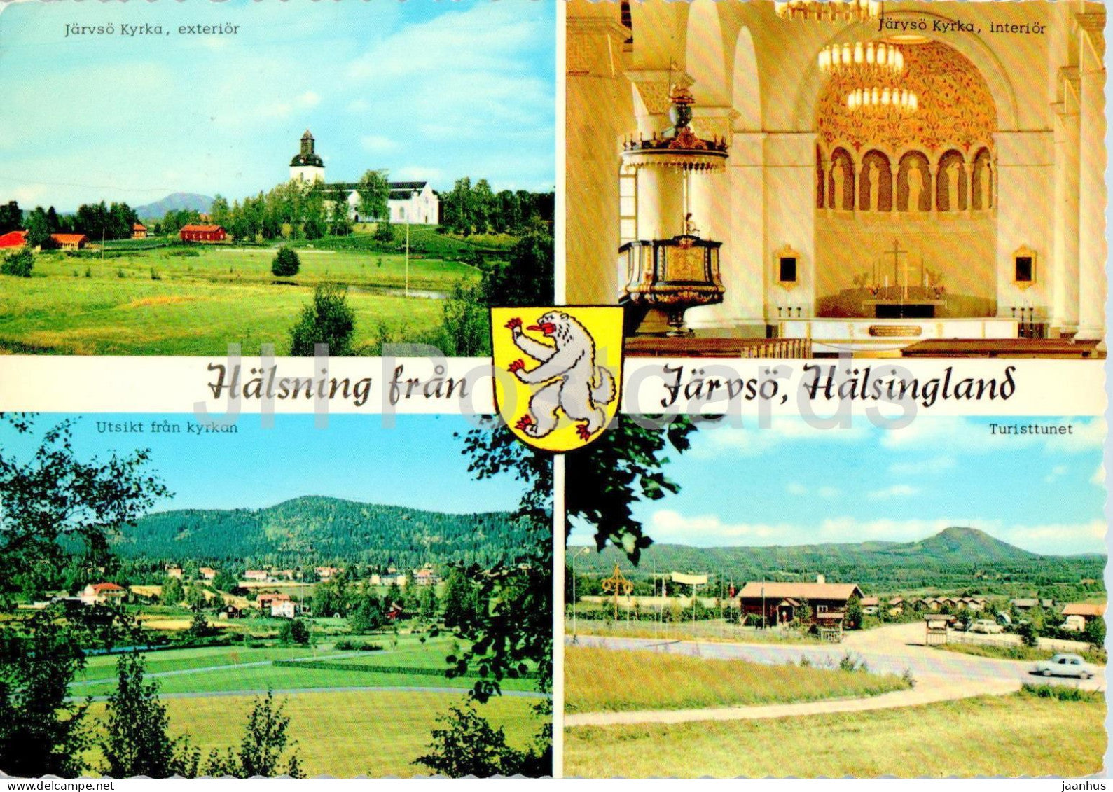 Halsning fran Jarvso - Hasingland - Kyrka - Turisttunet - church - multiview - 1972 - Sweden - used - JH Postcards