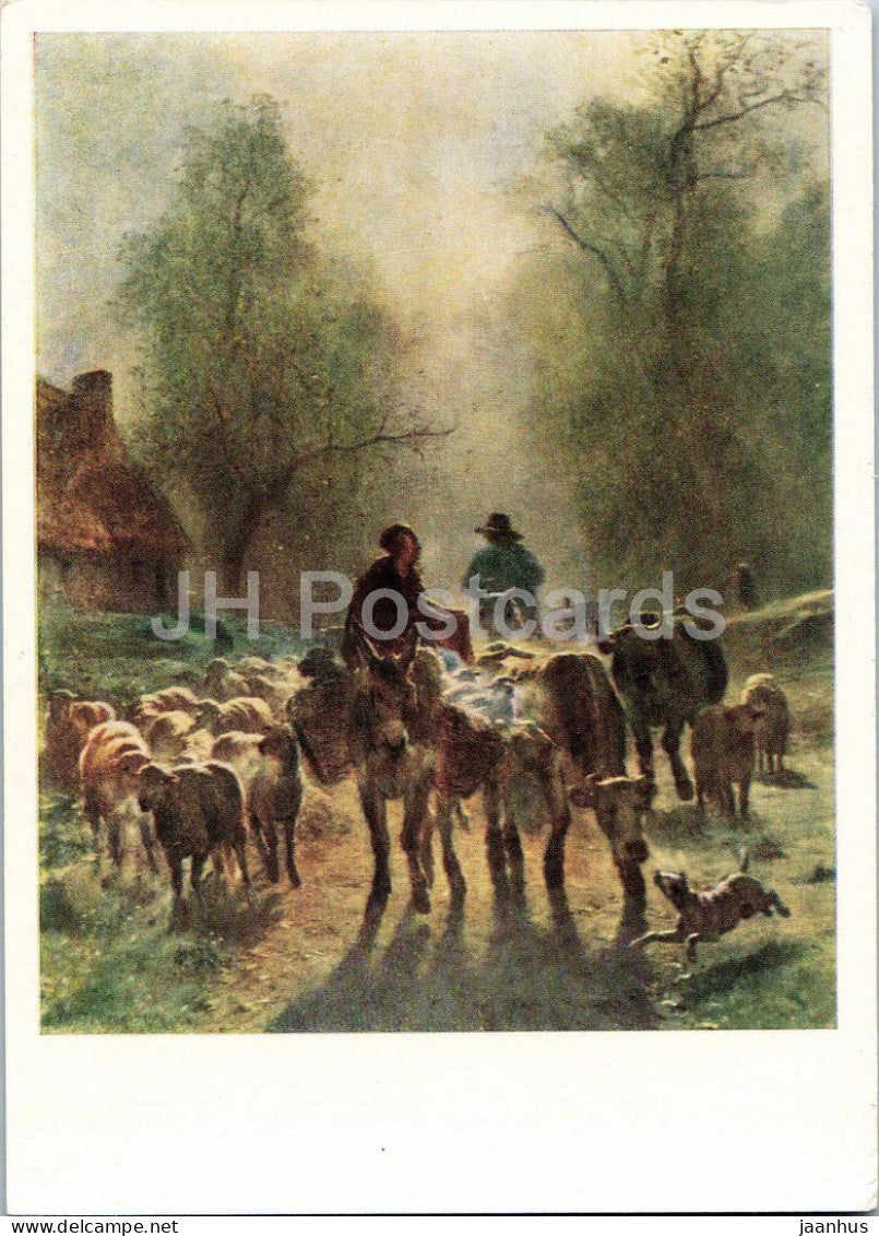 painting by Constant Troyon - To the Market - Auf dem Wege zum Markt - sheep - French art - 1967 - Russia USSR - unused - JH Postcards