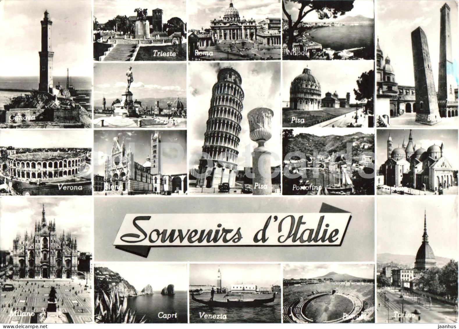 Souvenirs d Italie - Rome Venice Pisa Milan Capri Naples - multiview - 22443 - old postcard - 1958 - Italy - used - JH Postcards