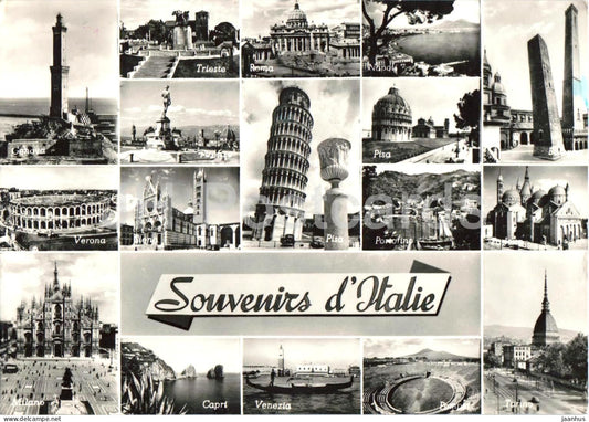 Souvenirs d Italie - Rome Venice Pisa Milan Capri Naples - multiview - 22443 - old postcard - 1958 - Italy - used - JH Postcards