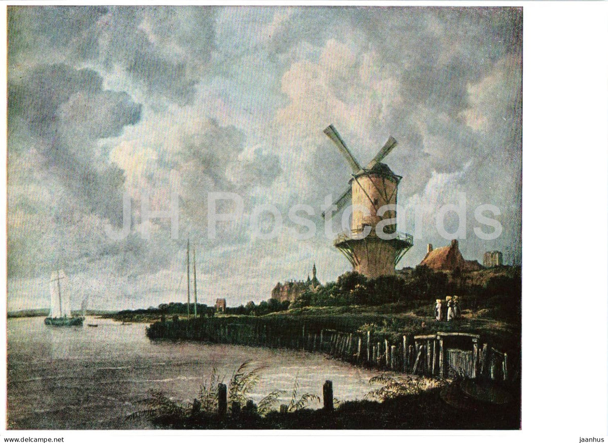 painting by Jacob van Ruisdael - The Mill near Wijk bij Duurstede - boat - Dutch art - 10373 - Netherlands - unused - JH Postcards
