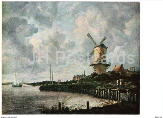 painting by Jacob van Ruisdael - The Mill near Wijk bij Duurstede - boat - Dutch art - 10373 - Netherlands - unused - JH Postcards