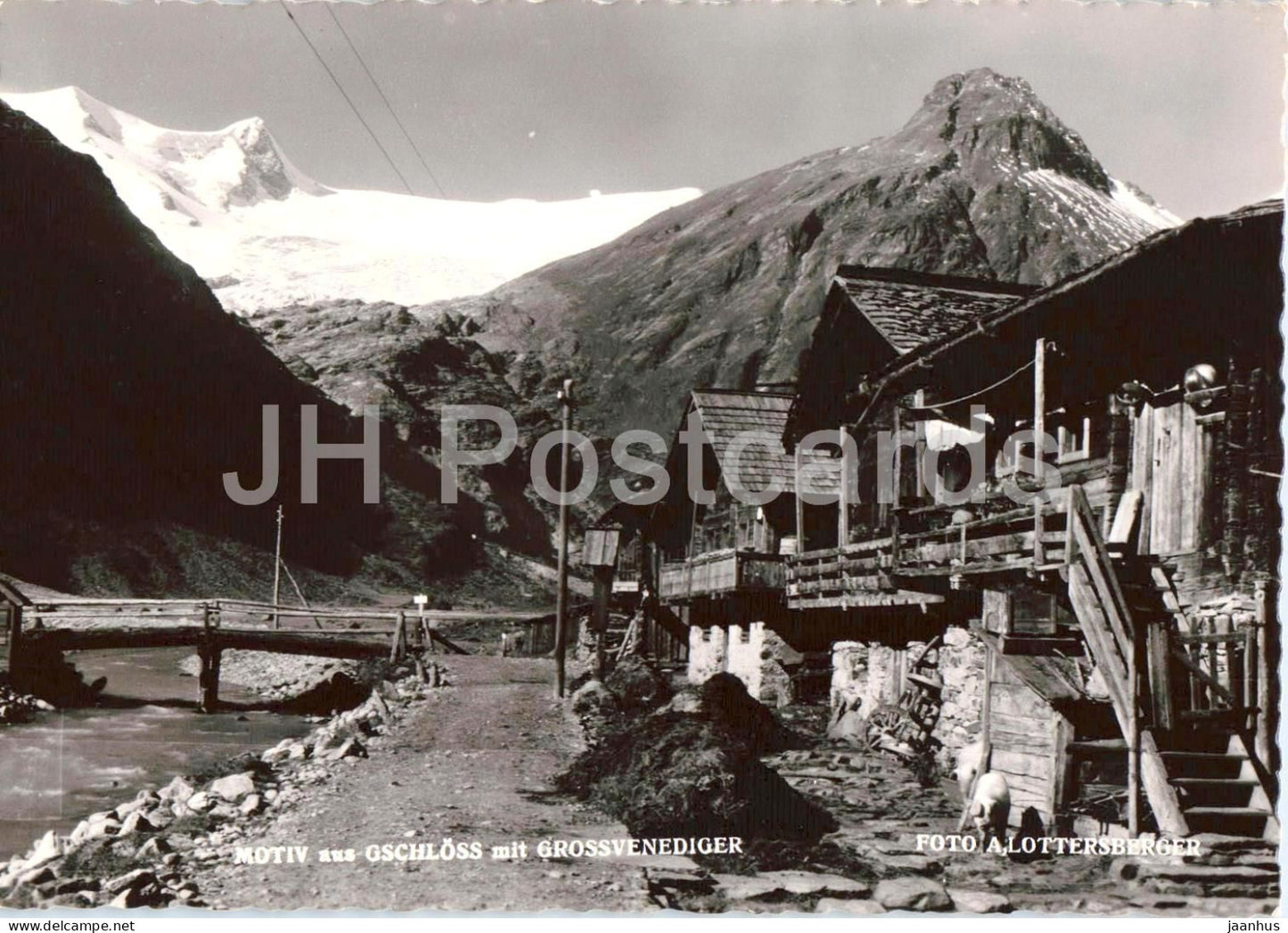 Motiv aus Gschloss mit Grossvenediger - alpine valley village mountains glacier - old postcard - Austria - unused - JH Postcards