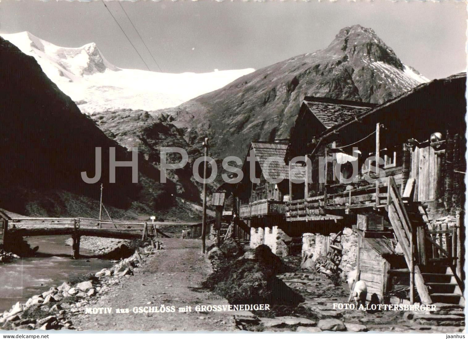 Motiv aus Gschloss mit Grossvenediger - alpine valley village mountains glacier - old postcard - Austria - unused - JH Postcards