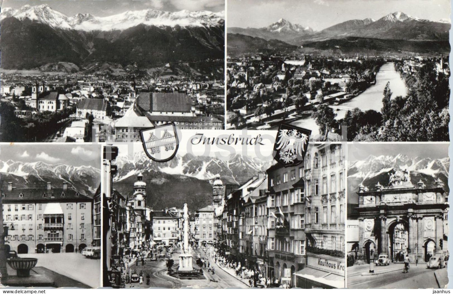 Innsbruck - Triumphpforte - Nordkette - city panorama - streets - multiview - 90 - Austria - used - JH Postcards