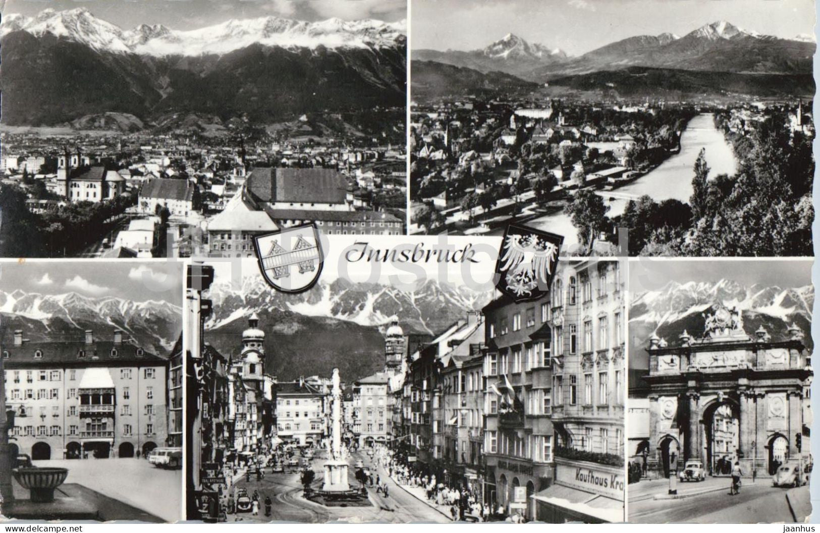 Innsbruck - Triumphpforte - Nordkette - city panorama - streets - multiview - 90 - Austria - used - JH Postcards