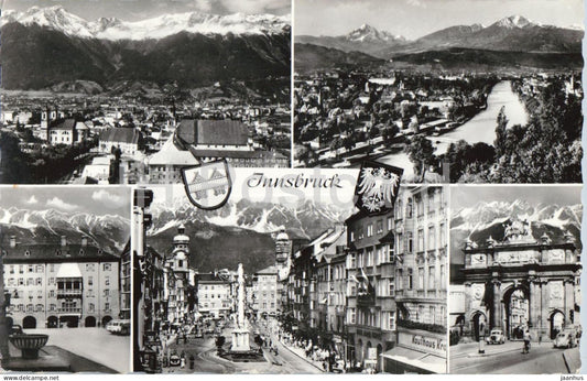 Innsbruck - Triumphpforte - Nordkette - city panorama - streets - multiview - 90 - Austria - used - JH Postcards