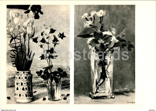 painting by Edouard Manet - Portinari - Carnations and Clematis - flowers - French art - 1967 - Russia USSR - unused - JH Postcards