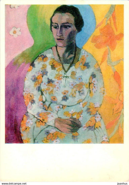 painting by A. Lentulov - portrait ov Svedomskaya - woman - Russian art - 1982 - Russia USSR - unused - JH Postcards