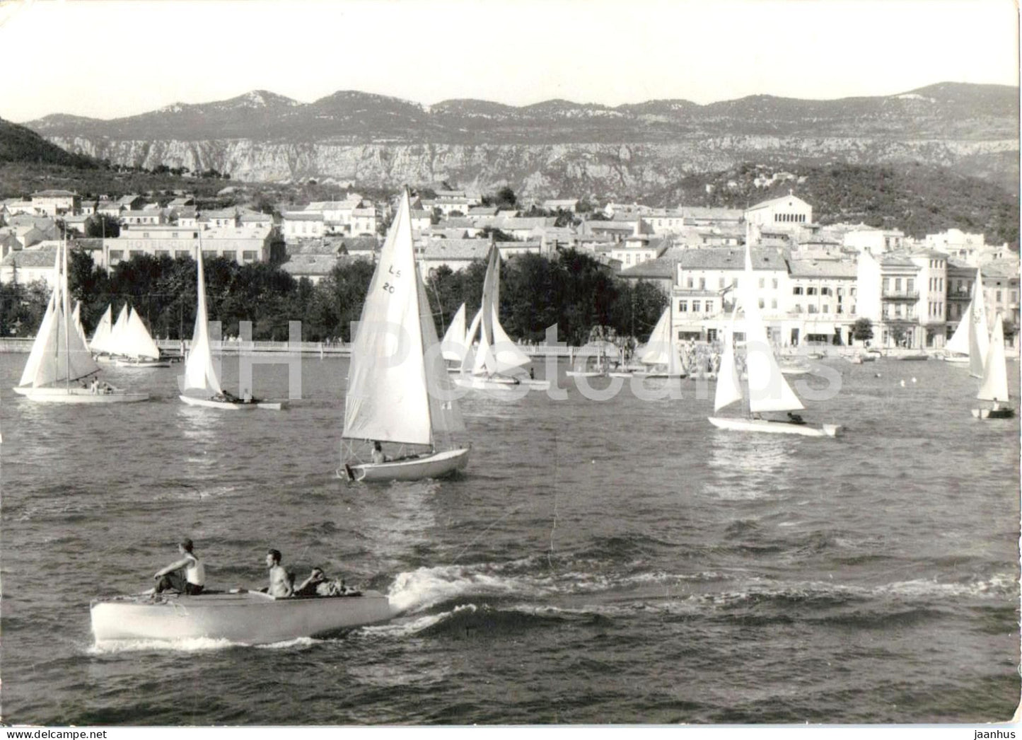 Crikvenica - regatta - sailing boat - harbor - coastal town - photo - old postcard - 1960 - Croatia Yugoslavia - used - JH Postcards