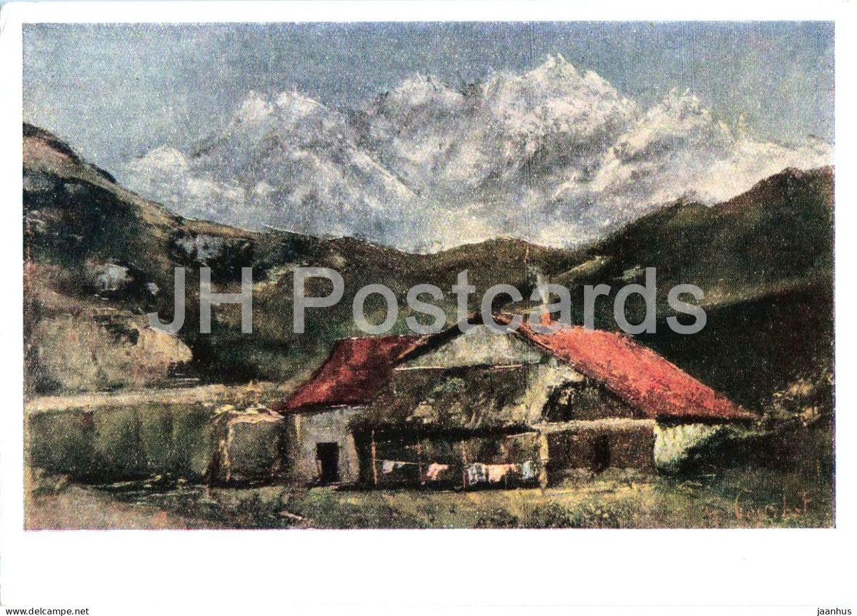 painting by Gustave Courbet - The Hut in the Mountains - French art - old postcard - 1954 - Russia USSR - unused - JH Postcards