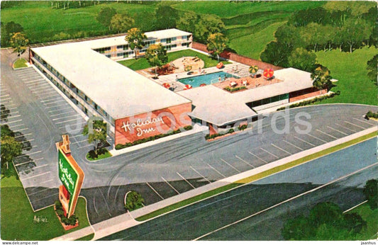 Holiday Inn - Lima - Ohio - motel - swimming pool - aerial view - illustration - old postcard - USA - unused - JH Postcards