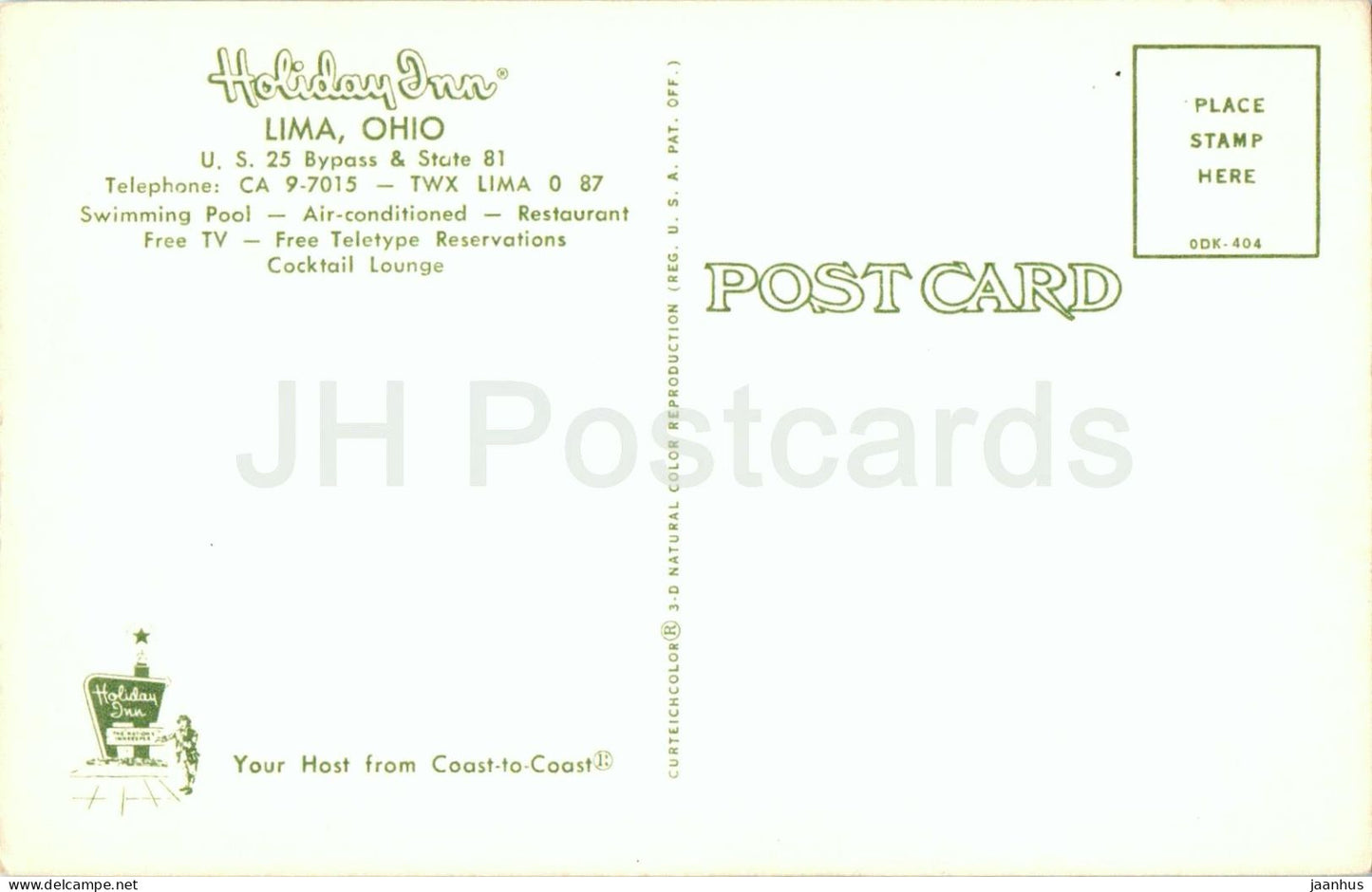 Holiday Inn - Lima - Ohio - motel - piscine - vue aérienne - illustration - vieille carte postale - États-Unis - non utilisée