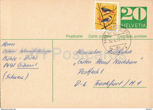 Guten Abend Nachbarn - Hessischer Rundfunk - postal stationery - 145 - 1972 - Switzerland - used - JH Postcards