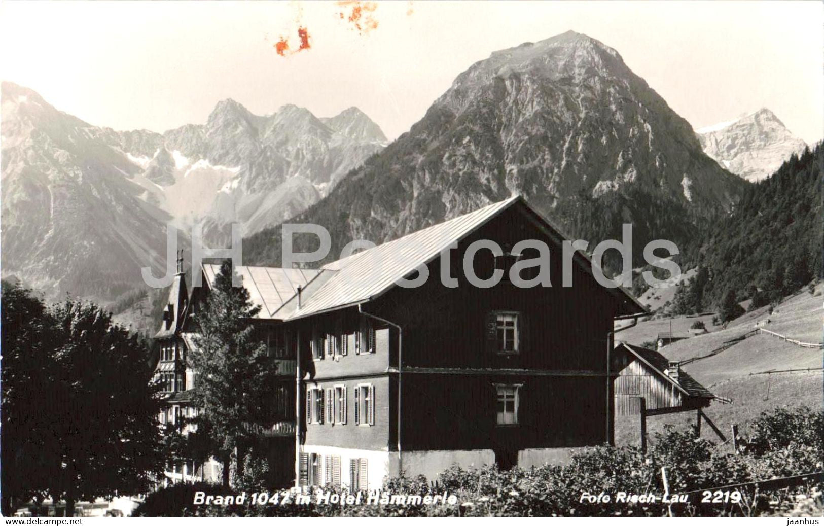 Brand 1047 m Hotel Hammerle - mountain village - Alps - mountains - 2219 - old postcard - 1953 - Austria - used - JH Postcards
