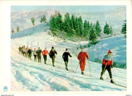 Carpathian Mountains - Karpaty - On a Winter Morning - ski - skiing - 1962 - Ukraine USSR - unused - JH Postcards