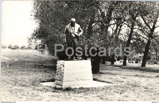 Statue of Sir Winston Churchill Woodford Green monument old postcard - photo - 4808 - England - United Kingdom - unused - JH Postcards