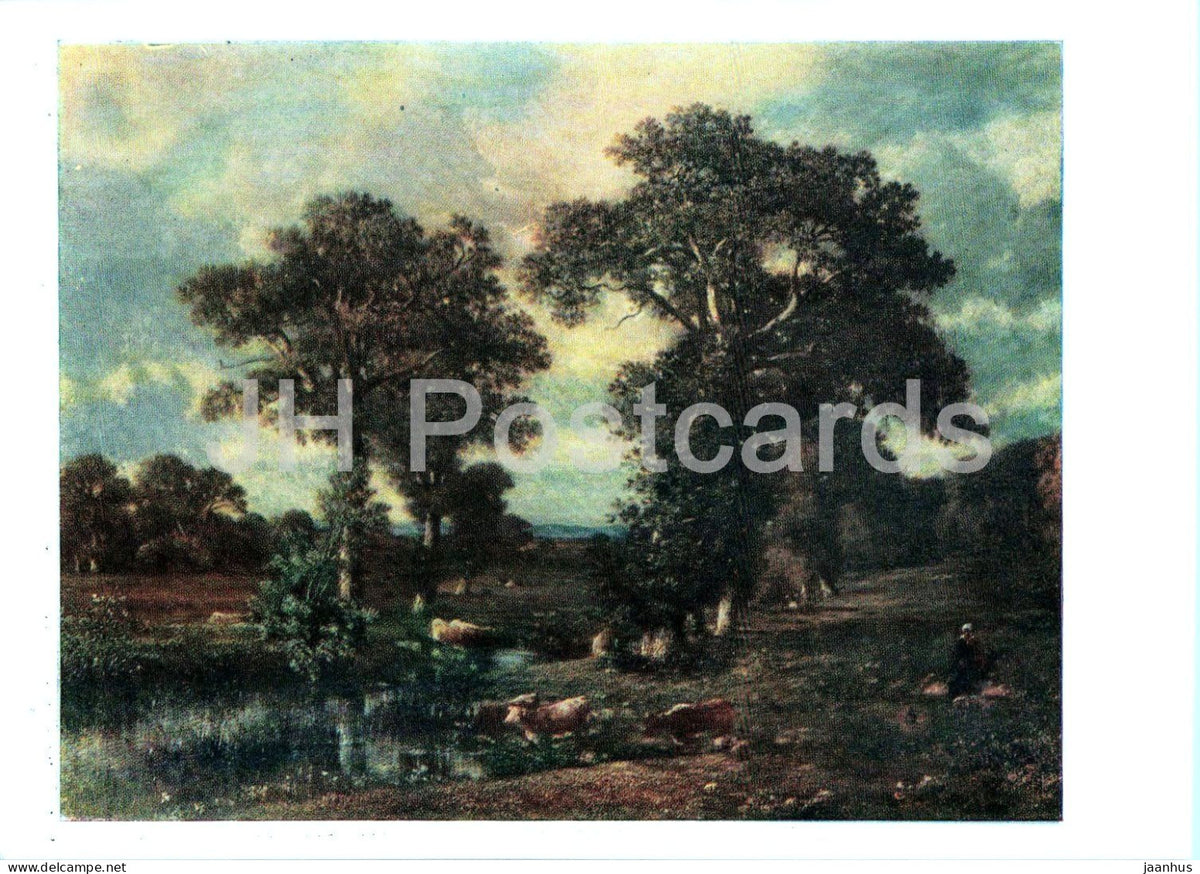 painting by Jules Dupre - Landscape with Cows - cow - animals - French art - 1961 - Russia USSR - unused - JH Postcards