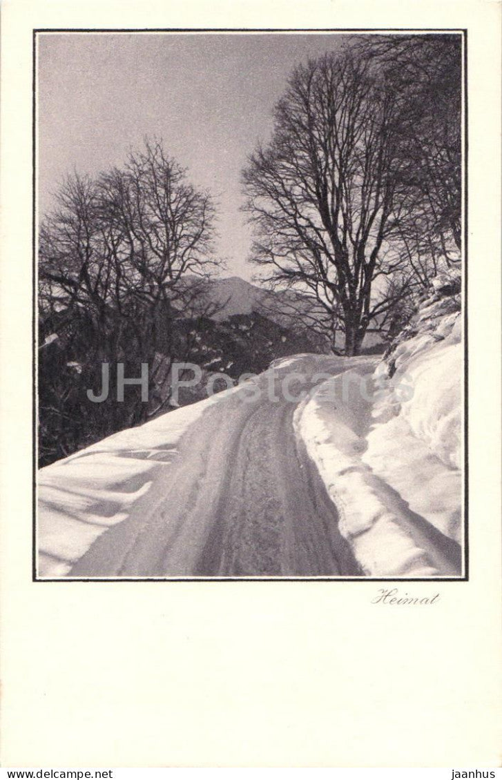 Heimat - snow-covered curved road with mountains - Series - 2684 - old postcard - Switzerland - unused - JH Postcards