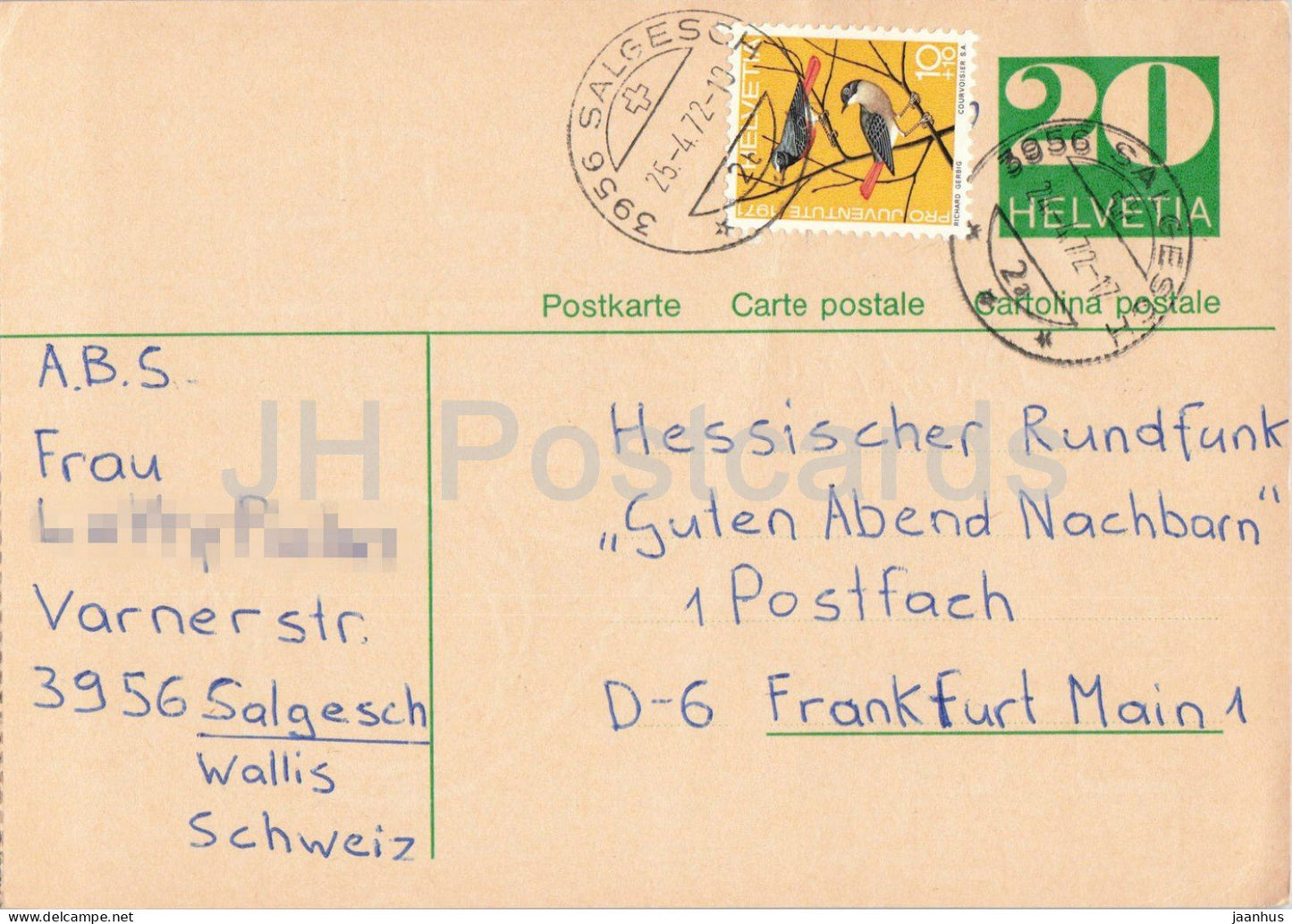 Guten Abend Nachbarn - Hessischer Rundfunk - postal stationery - 143 - 1972 - Switzerland - used - JH Postcards