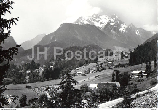 Finkenberg 839 m im Tuxertal mit Grunberg 2867 m - village - valley - mountains - 8237 - old postcard - Austria - unused - JH Postcards
