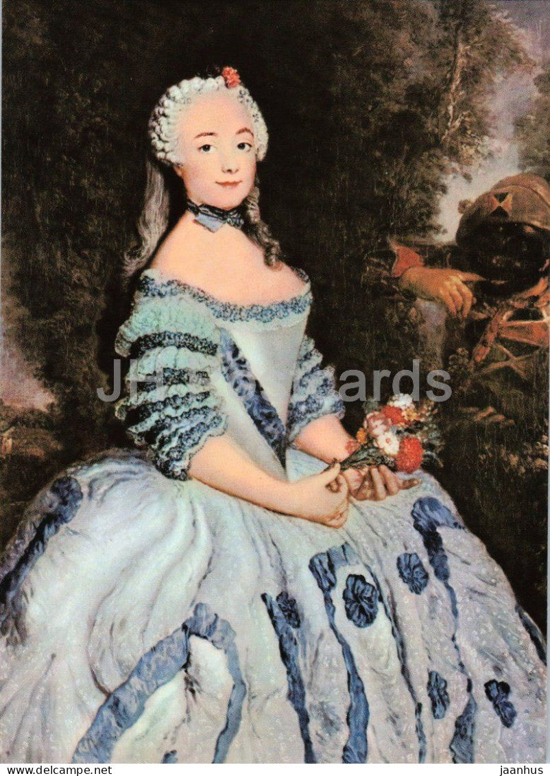 painting by Antoine Pesne - The Actress Babette Cochois - portrait - French art - 1978 - Germany DDR - unused - JH Postcards