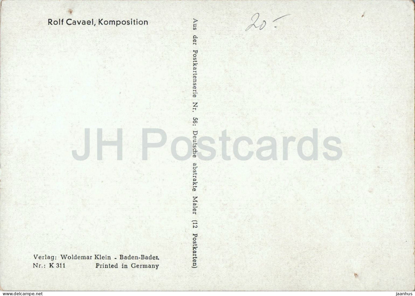 painting by Rolf Cavael - Composition - Komposition - abstract - German art - old postcard - 1950s - Germany - unused