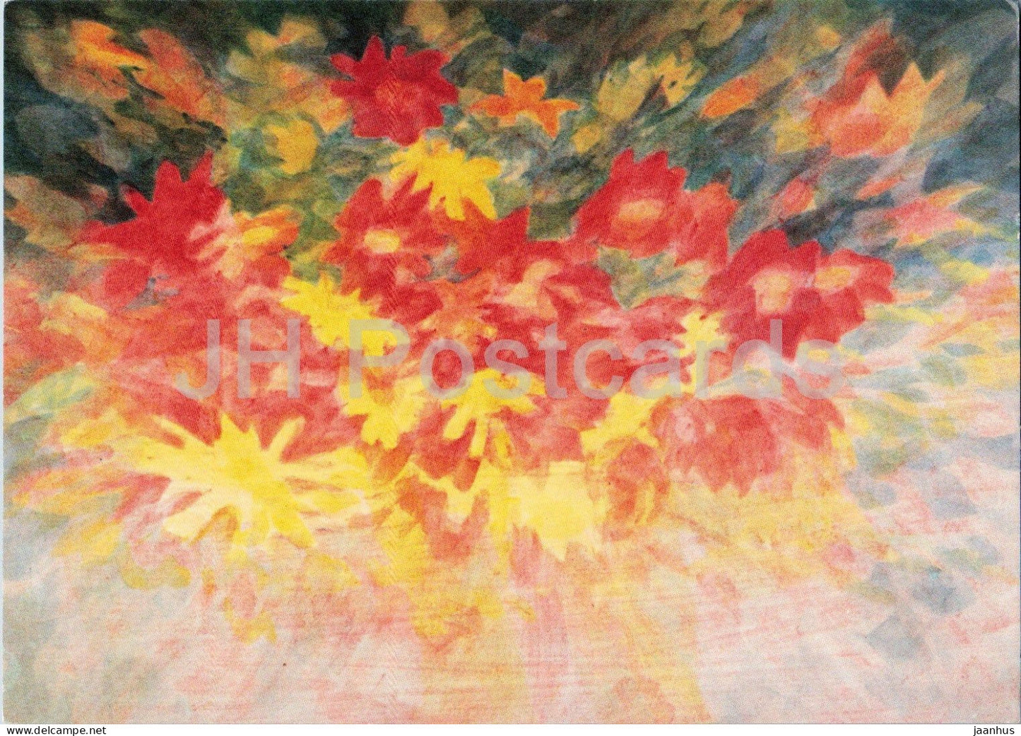 painting by Johannes Schmid - Red Blossoms - German art - Germany - unused - JH Postcards