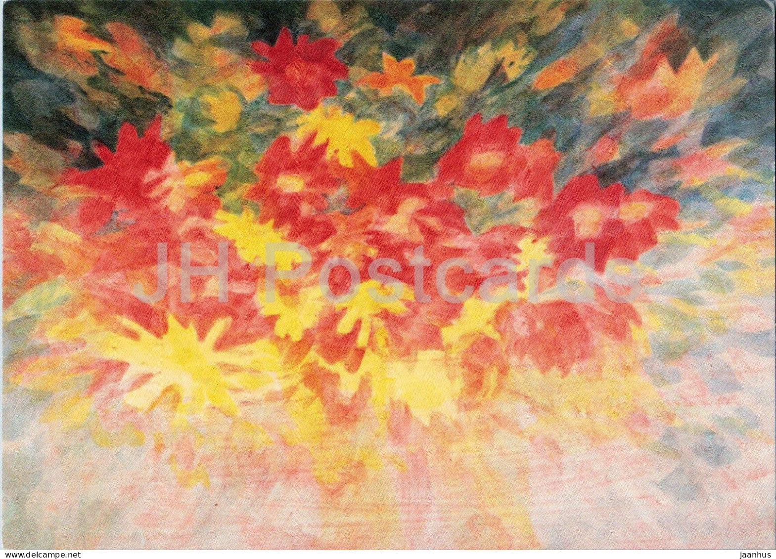 painting by Johannes Schmid - Red Blossoms - German art - Germany - unused - JH Postcards