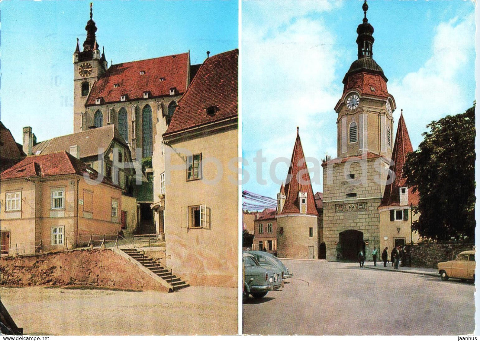 Krems an der Donau - Piaristenkirche - Steinertor - city view - church - historic town - car - 1980 - Austria - used - JH Postcards