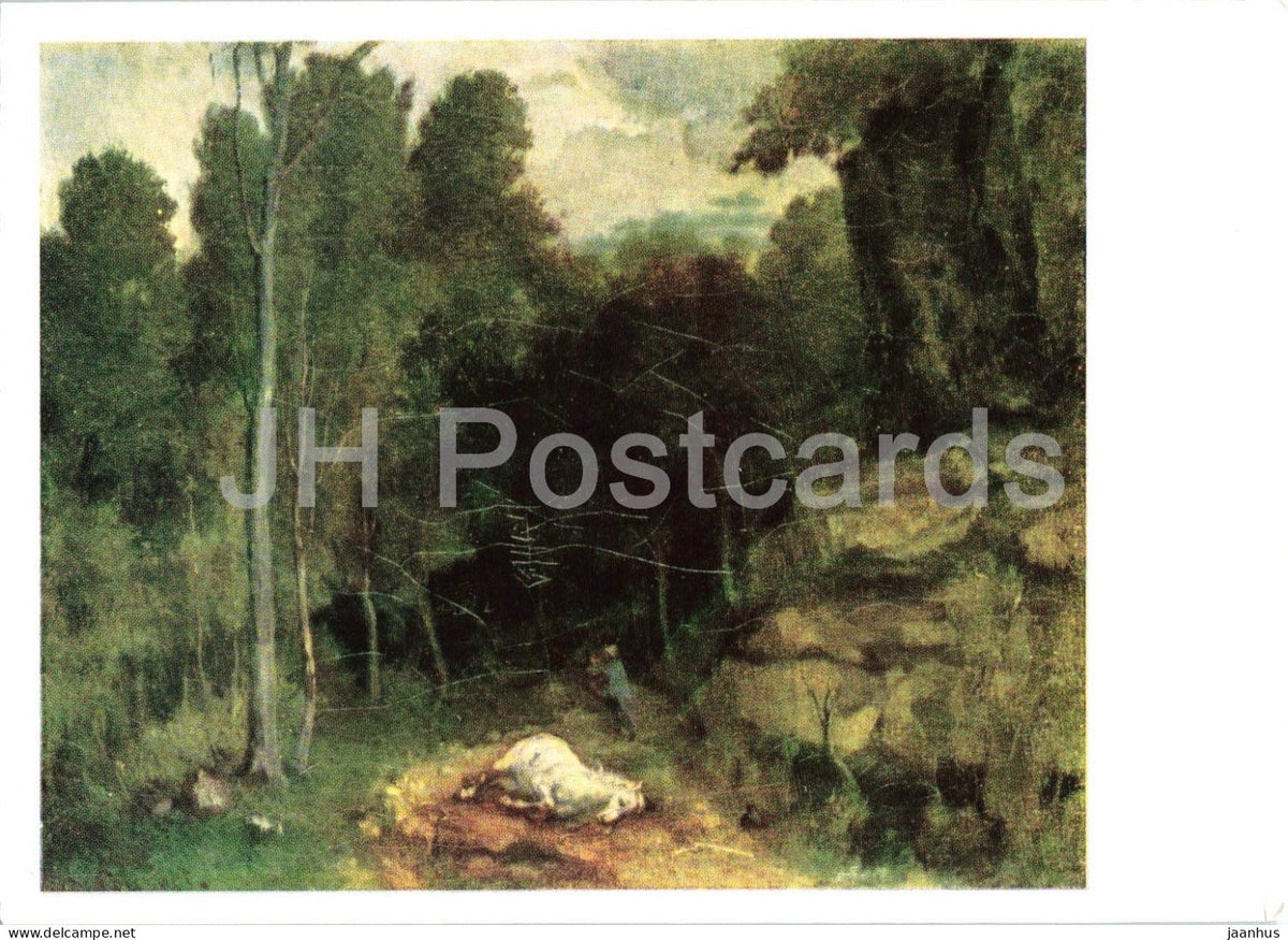 painting by Gustave Courbet - Landscape with a Dead Horse - Landschaft mit totem Pferd - 1967 - Russia USSR - unused - JH Postcards