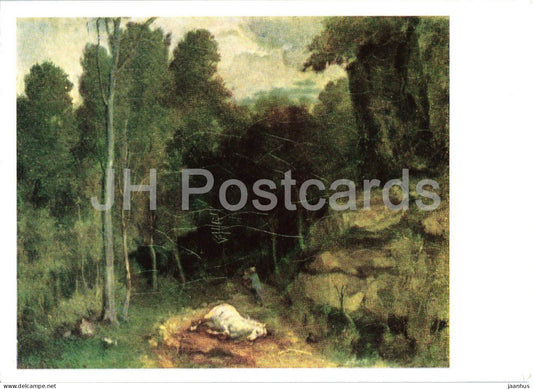 painting by Gustave Courbet - Landscape with a Dead Horse - Landschaft mit totem Pferd - 1967 - Russia USSR - unused - JH Postcards