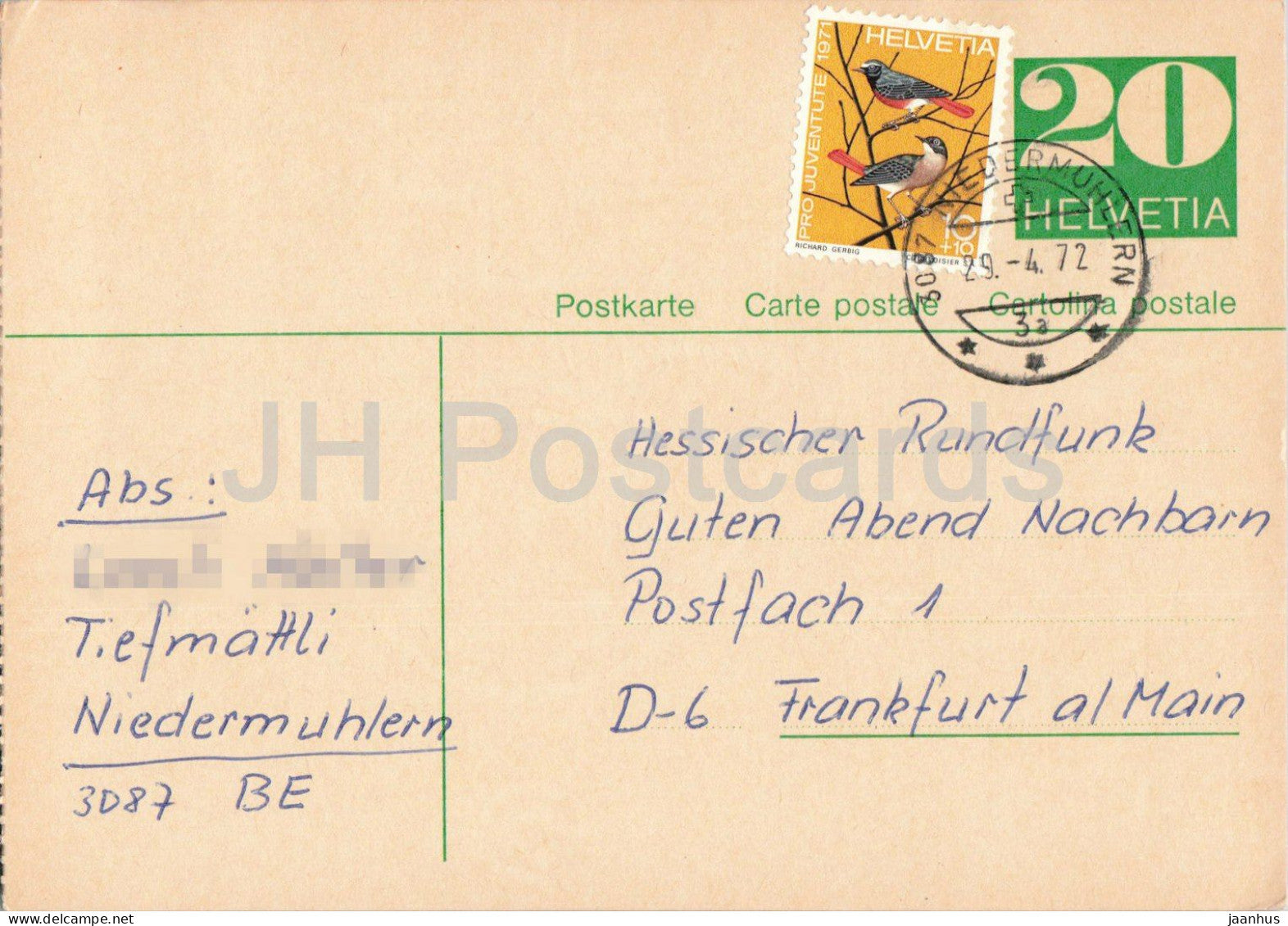 Guten Abend Nachbarn - Hessischer Rundfunk - postal stationery - 137 - 1972 - Switzerland - used - JH Postcards