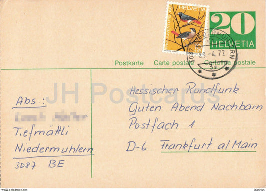 Guten Abend Nachbarn - Hessischer Rundfunk - postal stationery - 137 - 1972 - Switzerland - used - JH Postcards