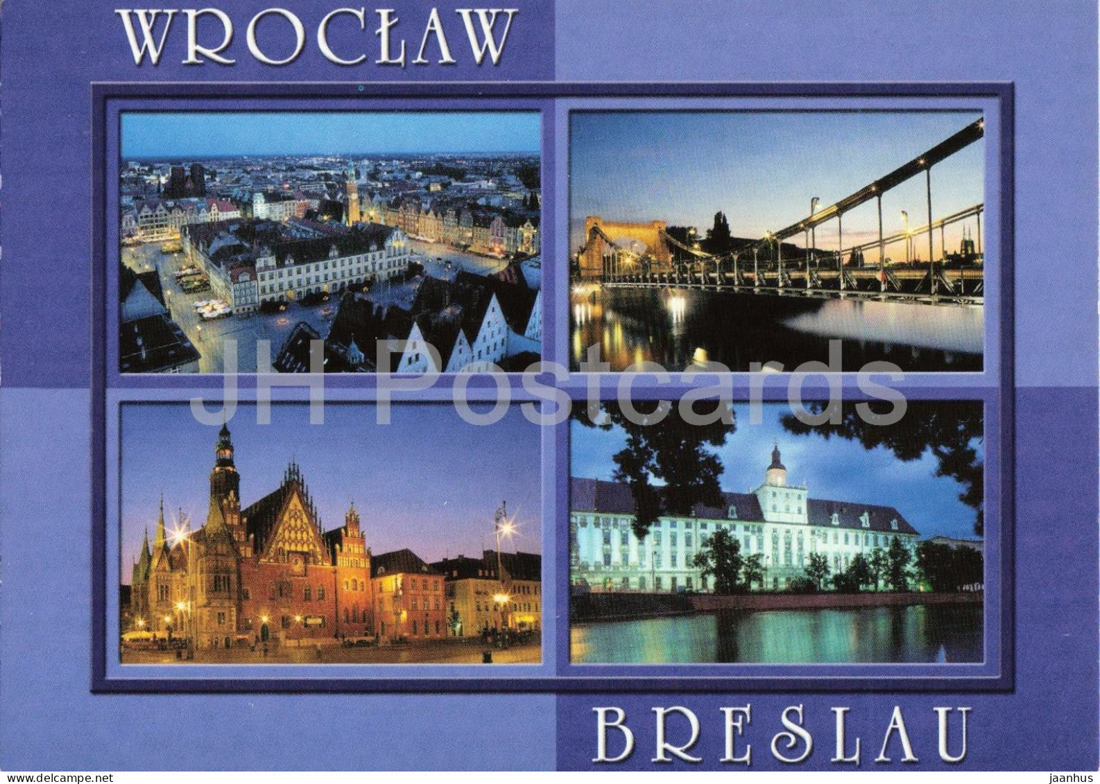 Wroclaw - Breslau - market square Grunwald Bridge town hall university - multiview - Poland - unused - JH Postcards