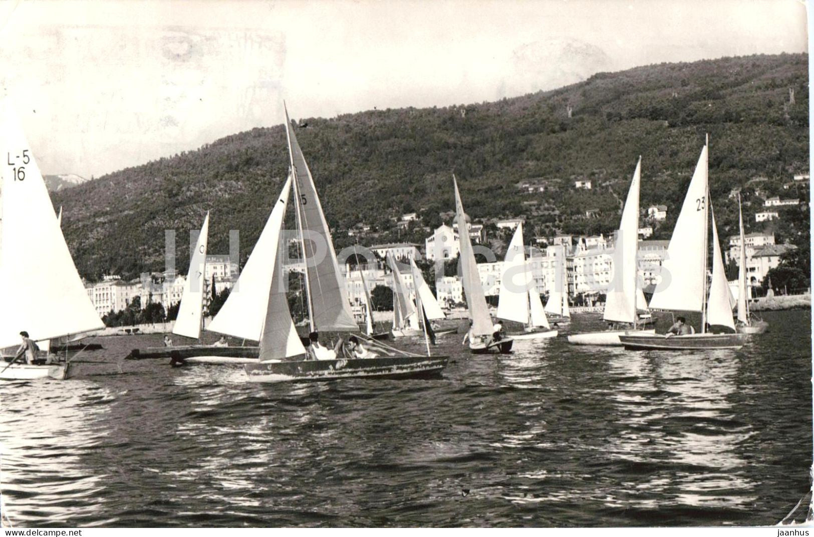 Opatija - regatta - sailing boat - seaside town - panorama - 14095 - old postcard - 1962 - Croatia Yugoslavia - used - JH Postcards