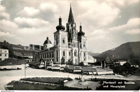 Mariazell mit Basilika und Hauptplatz - Basilica and main square - church - 6208 - old postcard - Austria - unused - JH Postcards