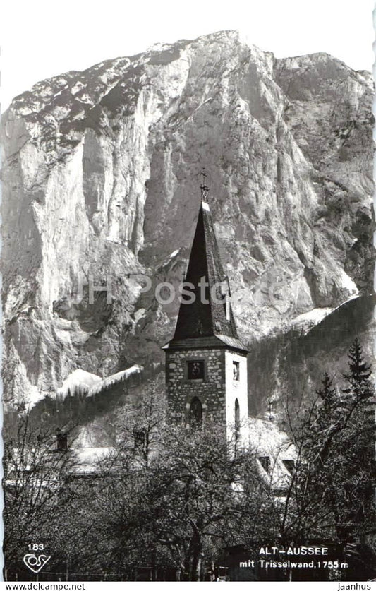 Alt Aussee mit Trisselwand 1755 m - church - alpine village - mountains - Alps -183 - 1965 - Austria - used - JH Postcards