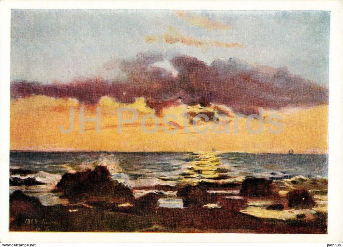 painting by Nikolai Ge - Sunset at Sea in Livorno - Russian art - old postcard - 1958 - Russia USSR - unused - JH Postcards