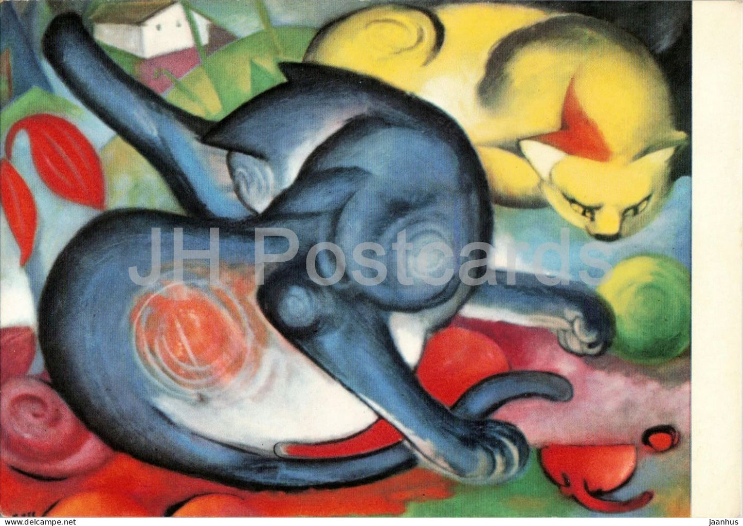 painting by Franz Marc - Two Cats - animals - German art - Germany - unused - JH Postcards