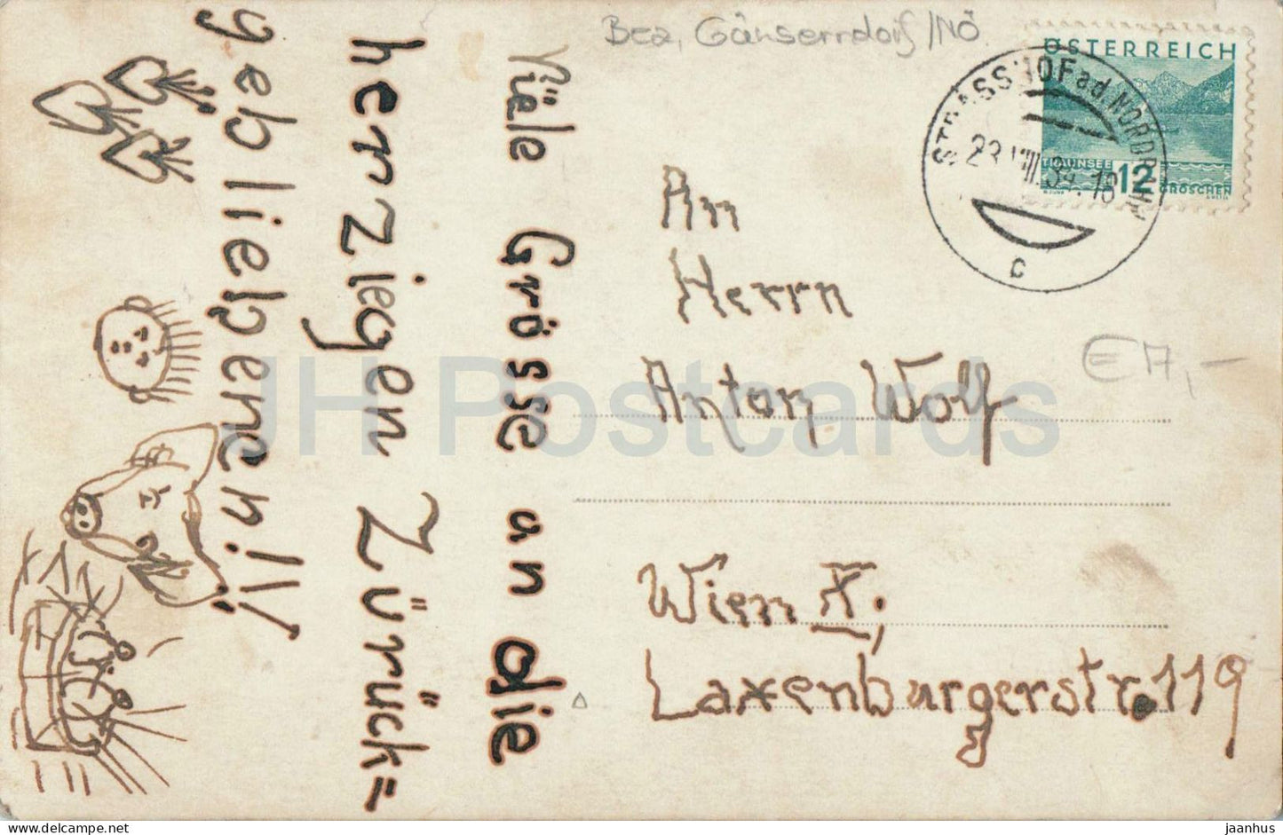 Strasshof a d Nordbahn - Small farm with field - old postcard - 1934 - Austria - used