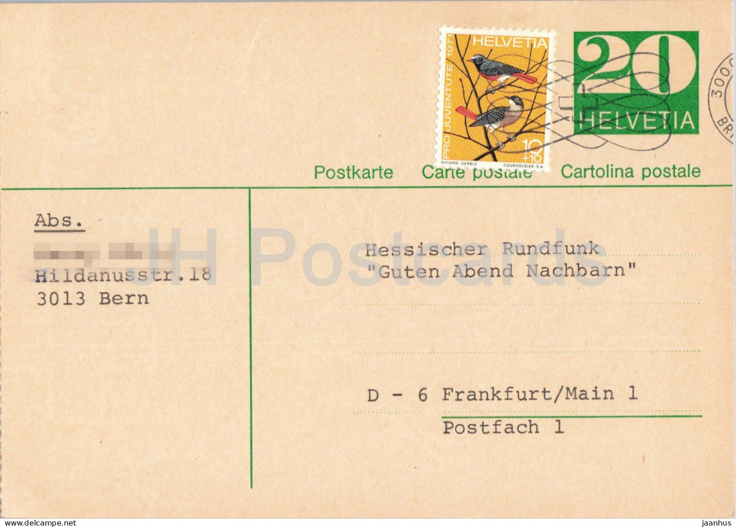 Guten Abend Nachbarn - Hessischer Rundfunk - postal stationery - 123 - 1972 - Switzerland - used - JH Postcards
