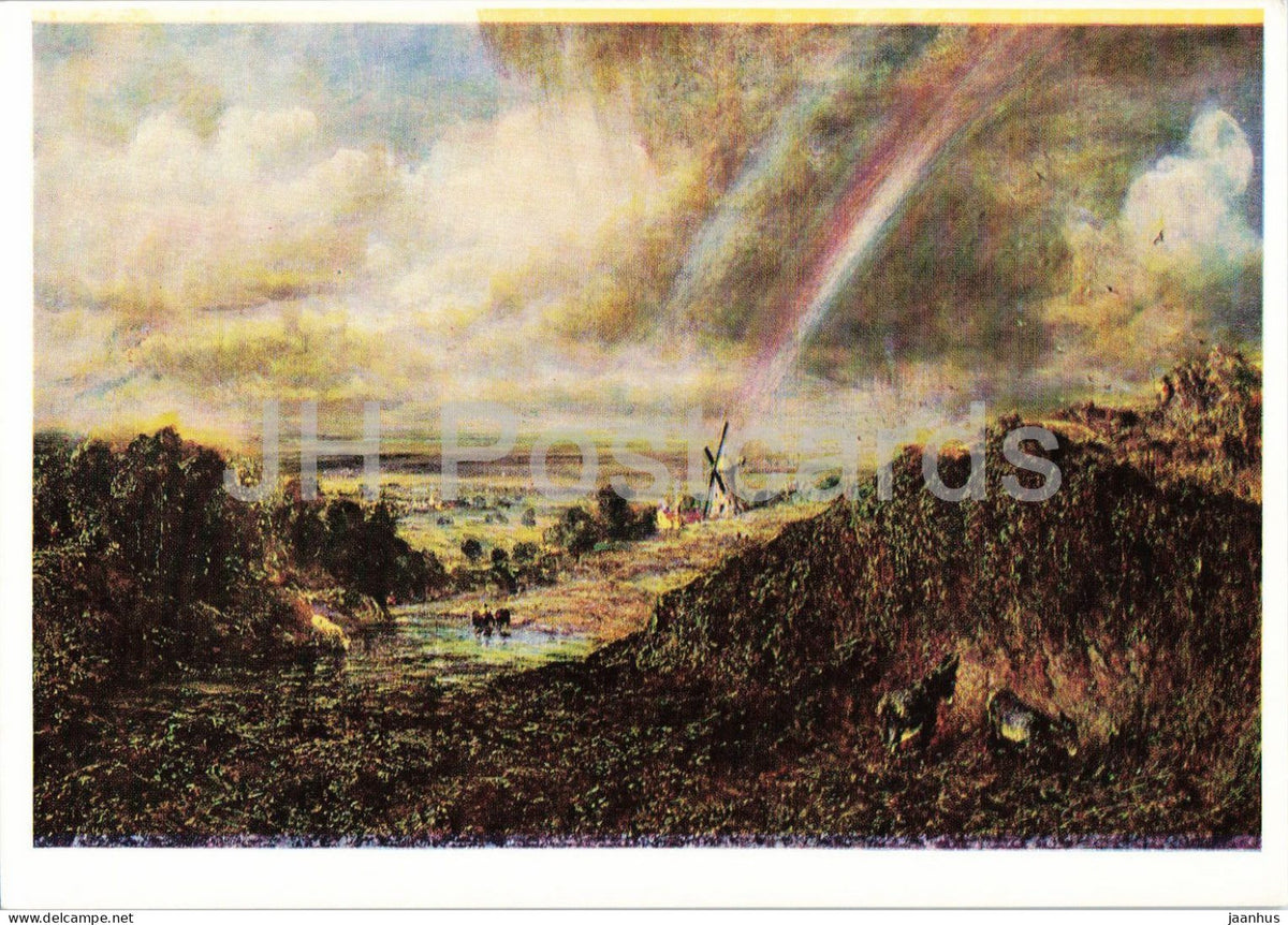 painting by John Constable - Hampstead Heath with a Rainbow - windmill - English art - United Kingdom - unused - JH Postcards