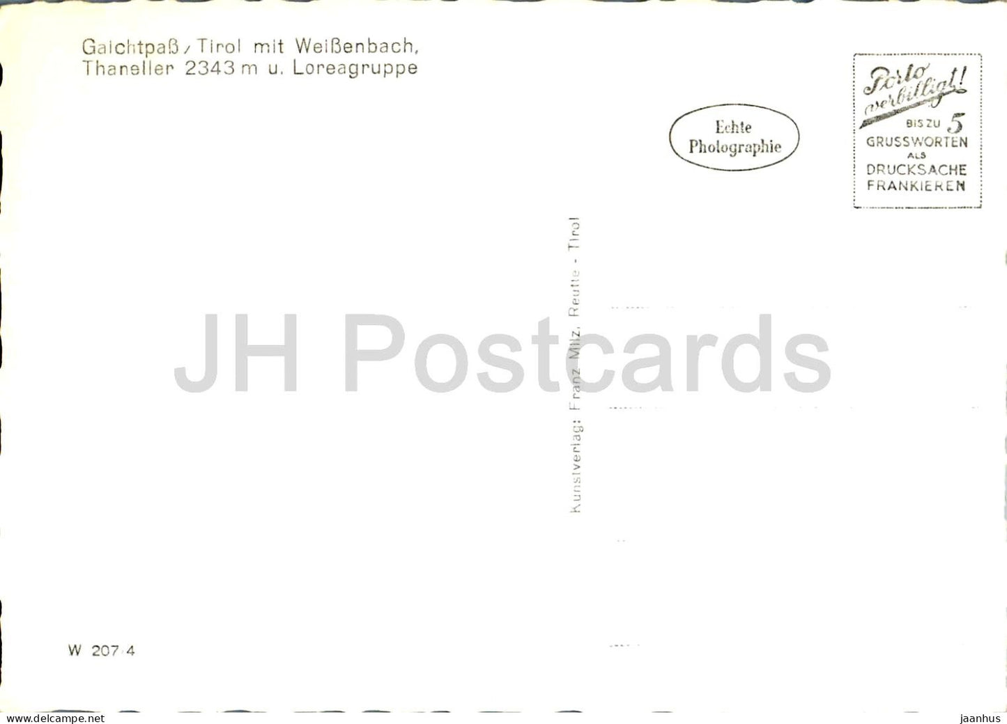 Gaichtpass Tirol mit Weißenbach - Thaneller u. Loreagruppe - Gebirgspass - Straße - 207 alte Postkarte - Österreich - unbenutzt