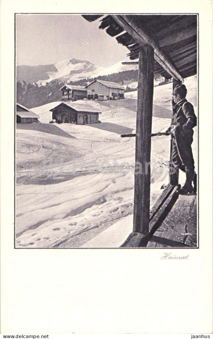 Heimat - Man standing on Balcony - Alps - Series - 2415 - old postcard - Switzerland - unused - JH Postcards