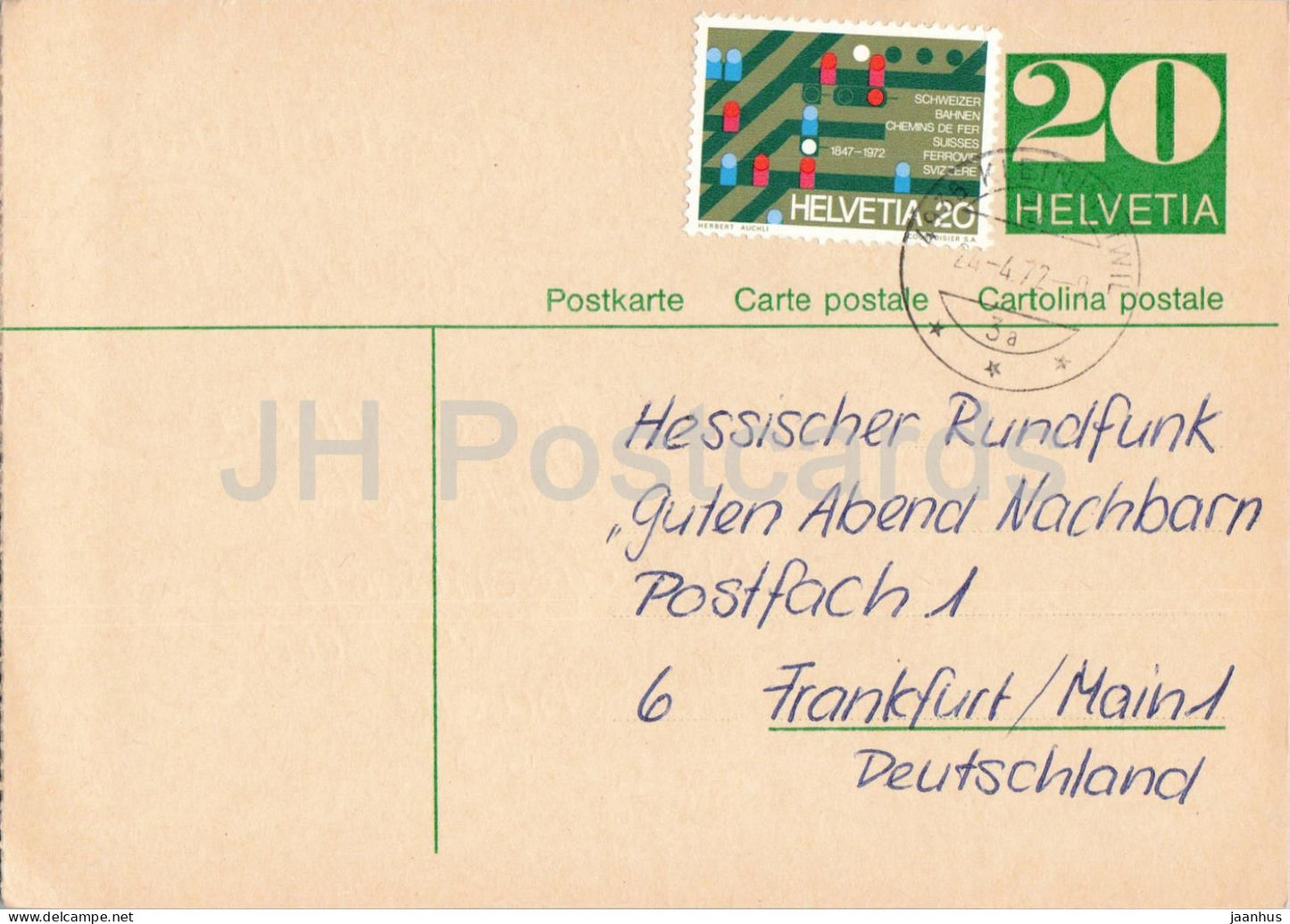 Guten Abend Nachbarn - Hessischer Rundfunk - postal stationery - 126 - 1972 - Switzerland - used - JH Postcards