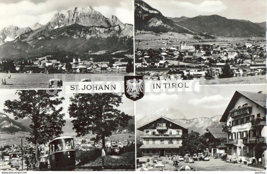 St. Johann in Tirol - town view - alpine town - mountains - multiview - 1964 - Austria - used - JH Postcards