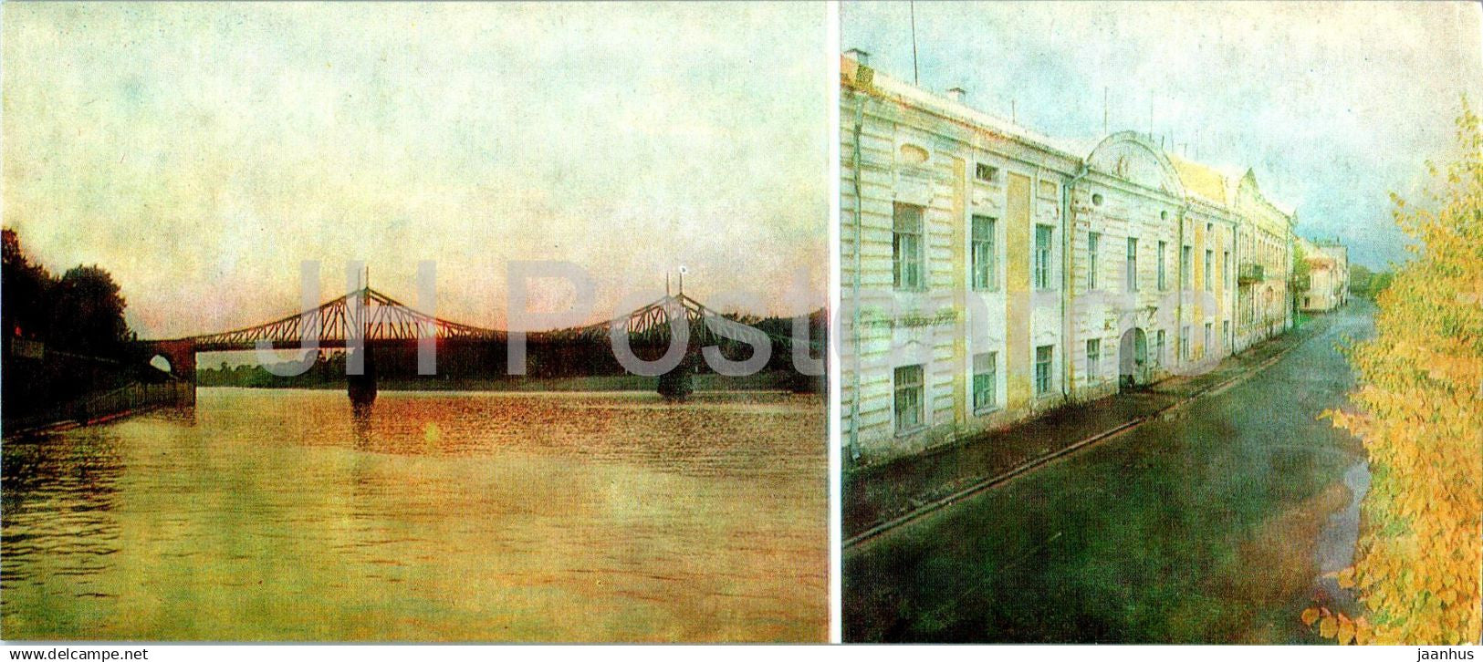 Pushkin places of the Upper Volga river - Tver - old bridge over Volga river - embankment - 1983 - Russia USSR - unused - JH Postcards