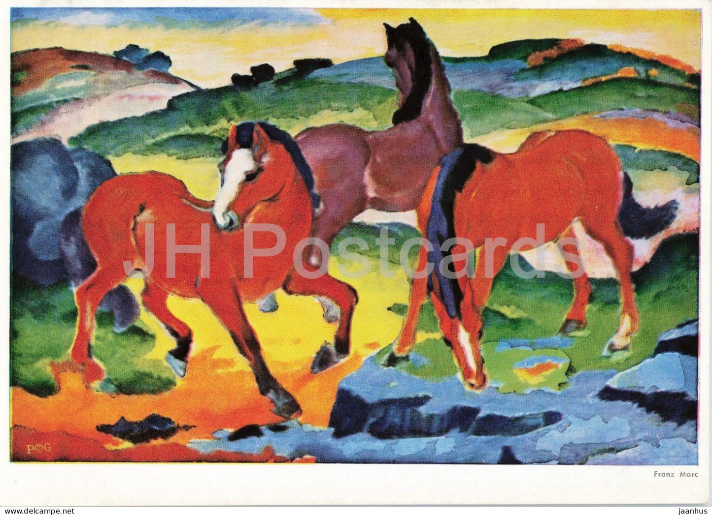 painting by Franz Marc - Red Horses - animals - German art - Germany - unused - JH Postcards
