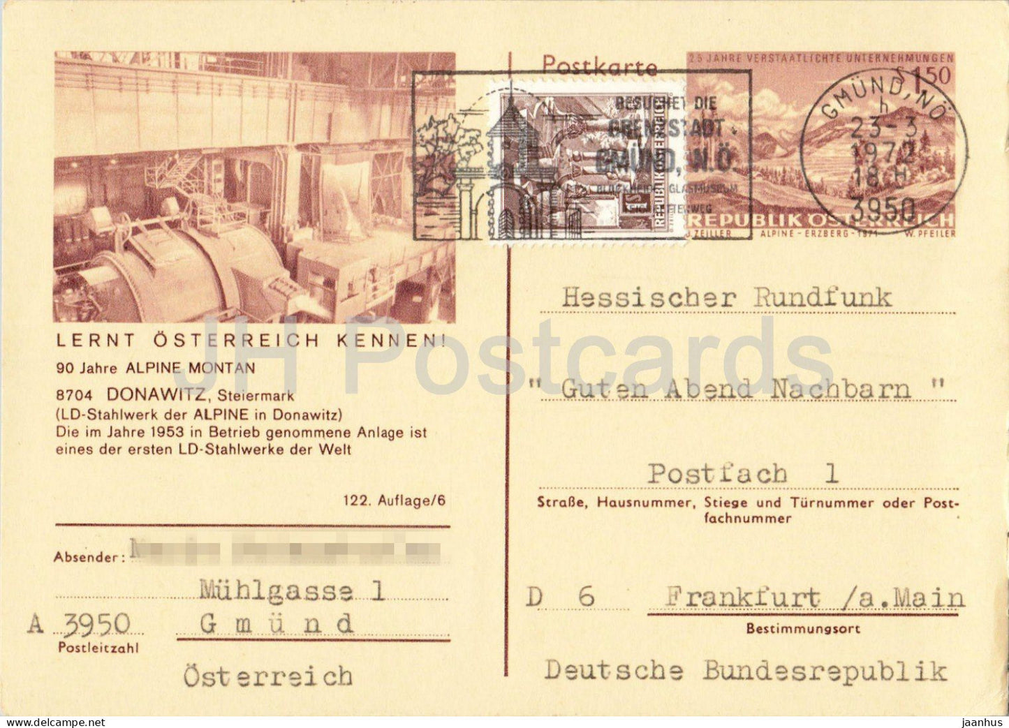 Donawitz - Steiermark - Hessischer Rundfunk - industry - steelworks factory - postal stationery - 1972 - Austria - used - JH Postcards